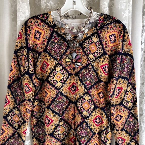 CHARTER CLUB * NWOT Persian Tile Patterned Jewel-Tone Cardigan Sweater - Picture 2 of 6